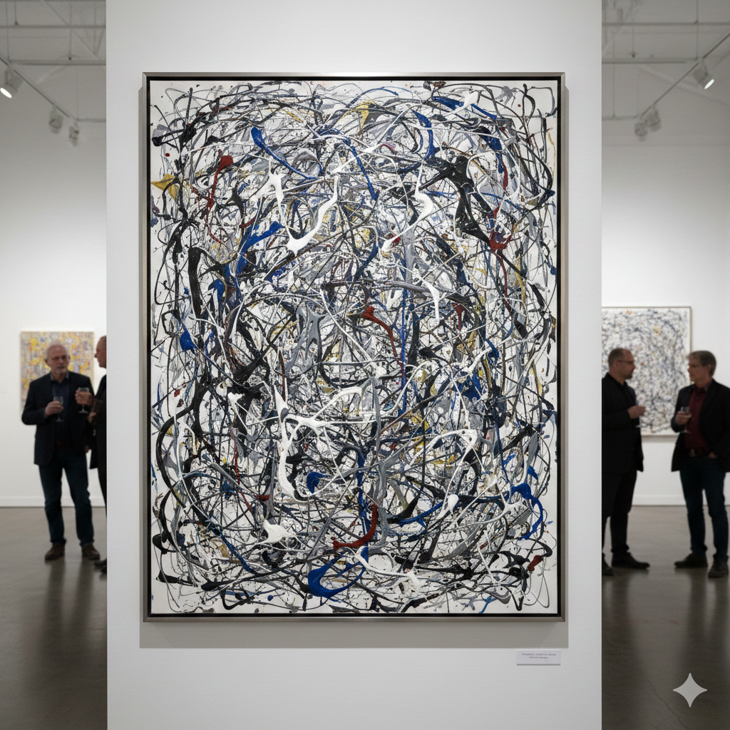 AI generated fake splotches painting at a gallery